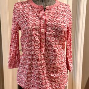 Talbots Pink and White Floral Geometric Tunic
